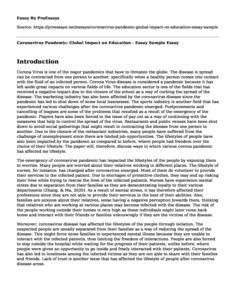 Coronavirus Pandemic: Global Impact on Education - Essay Sample
