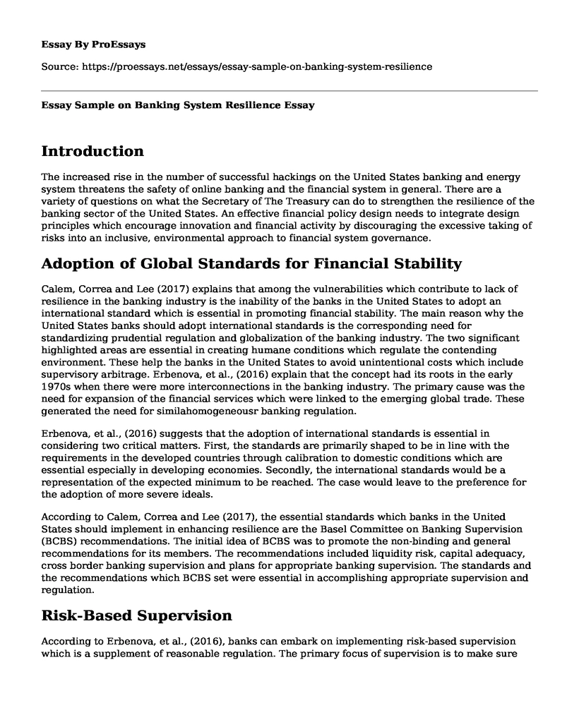 Essay Sample on Banking System Resilience
