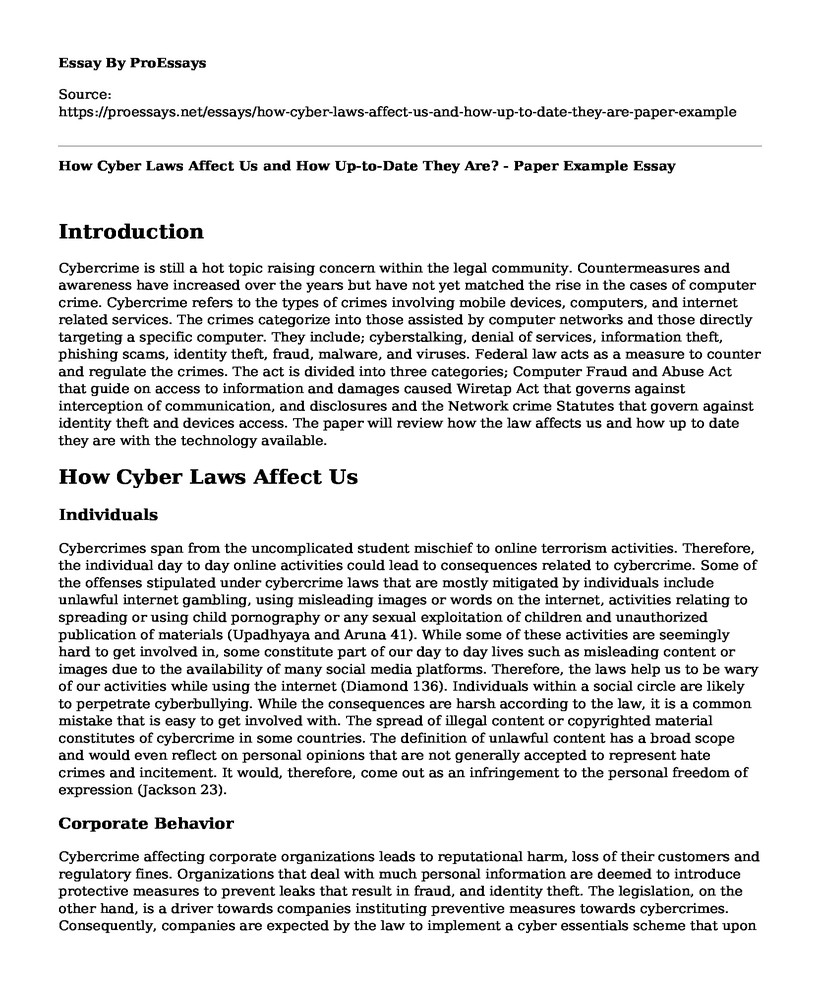 How Cyber Laws Affect Us and How Up-to-Date They Are? - Paper Example