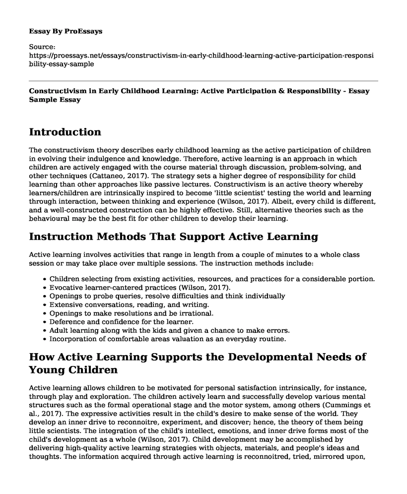 Constructivism in Early Childhood Learning: Active Participation & Responsibility - Essay Sample