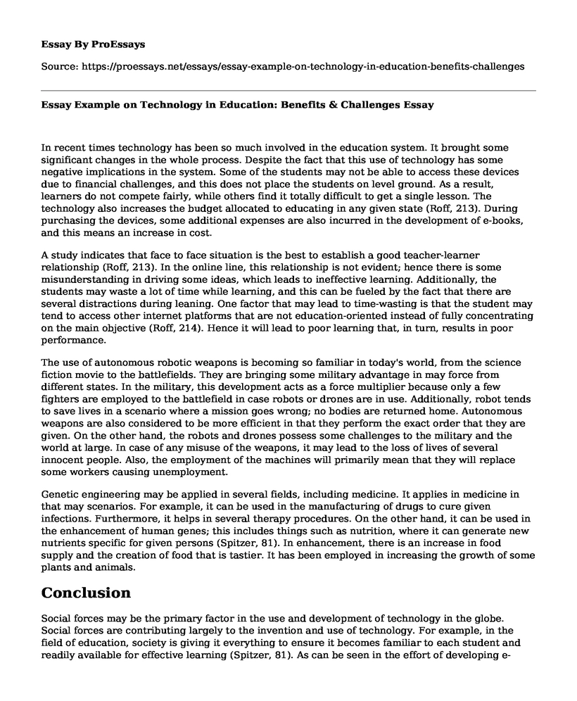Essay Example on Technology in Education: Benefits & Challenges