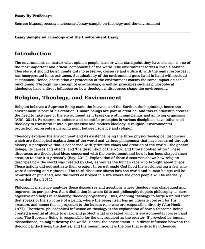 Essay Sample on Theology and the Environment