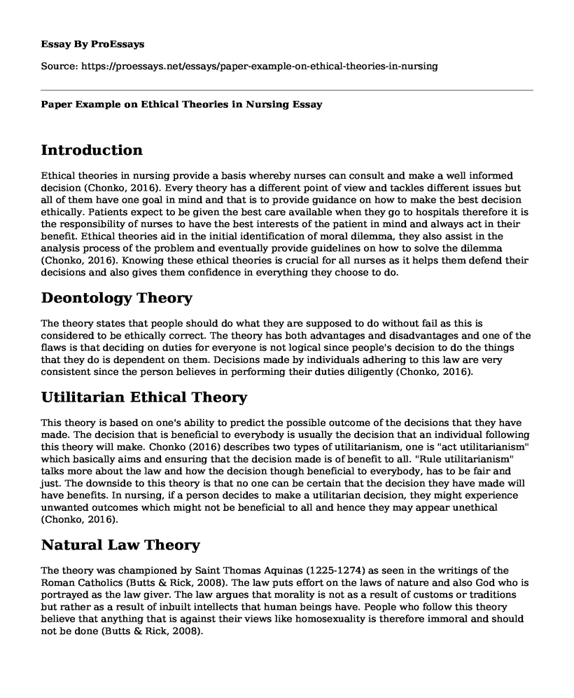Paper Example on Ethical Theories in Nursing