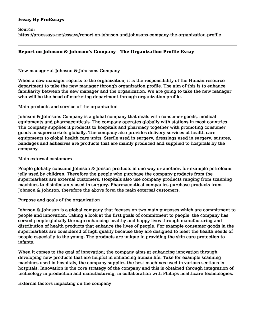 Report on Johnson & Johnson's Company - The Organization Profile