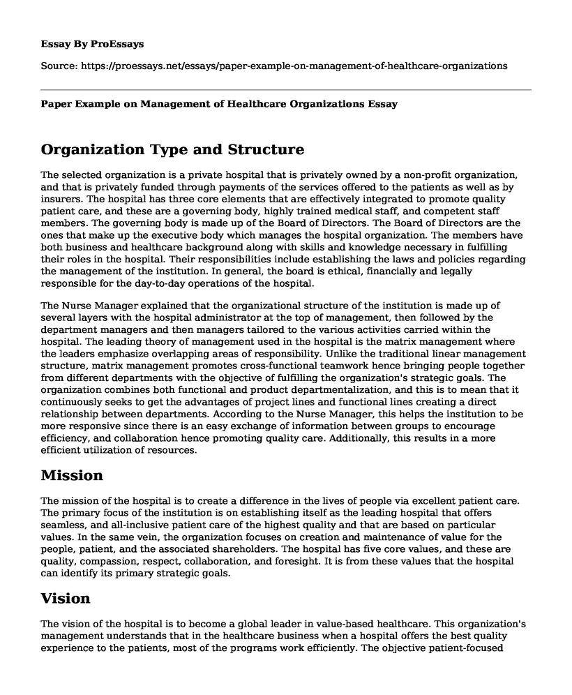 Paper Example on Management of Healthcare Organizations