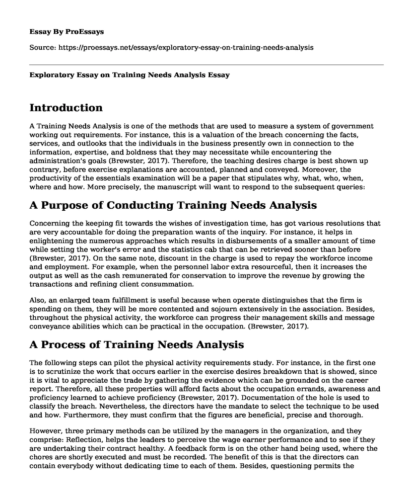 Exploratory Essay on Training Needs Analysis