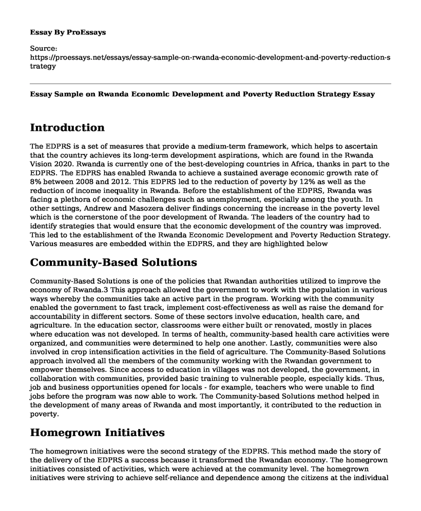 Essay Sample on Rwanda Economic Development and Poverty Reduction Strategy