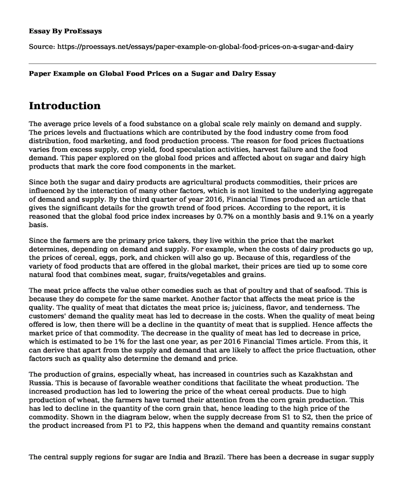 Paper Example on Global Food Prices on a Sugar and Dairy