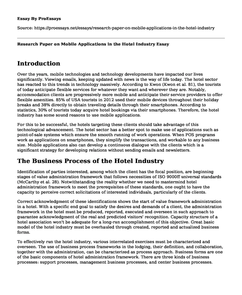 Research Paper on Mobile Applications in the Hotel Industry