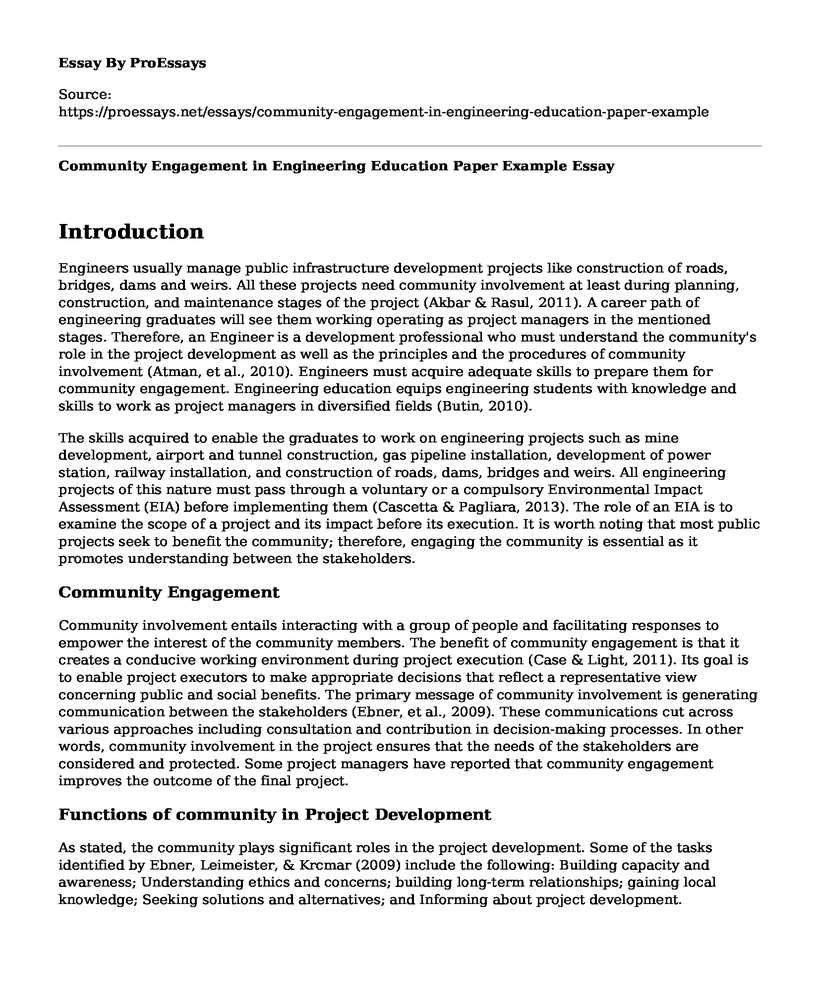 Community Engagement in Engineering Education Paper Example