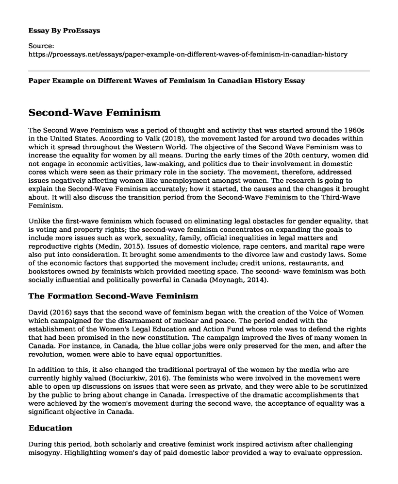 Paper Example on Different Waves of Feminism in Canadian History