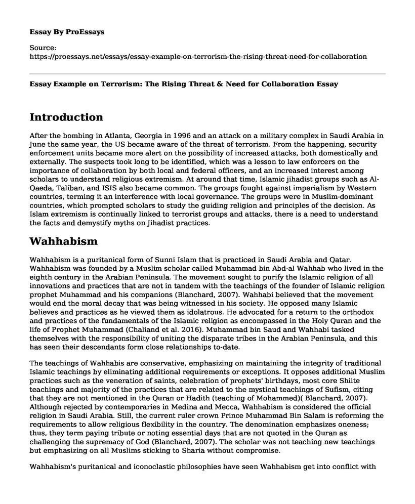 Essay Example on Terrorism: The Rising Threat & Need for Collaboration