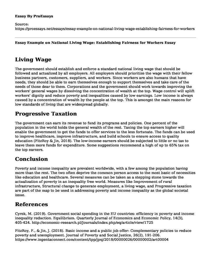 Essay Example on National Living Wage: Establishing Fairness for Workers