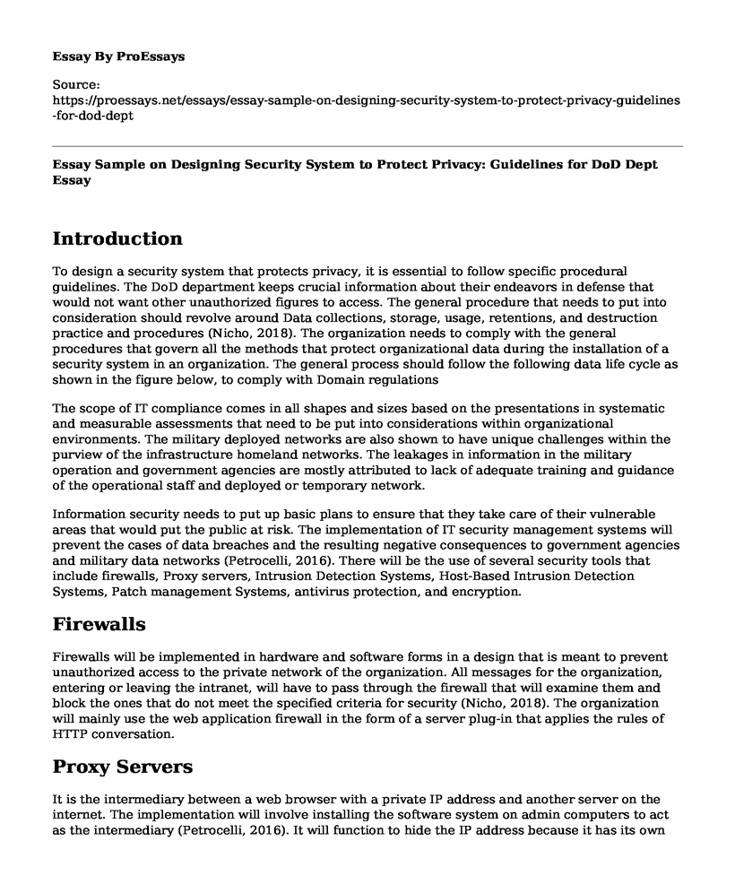 Essay Sample on Designing Security System to Protect Privacy: Guidelines for DoD Dept