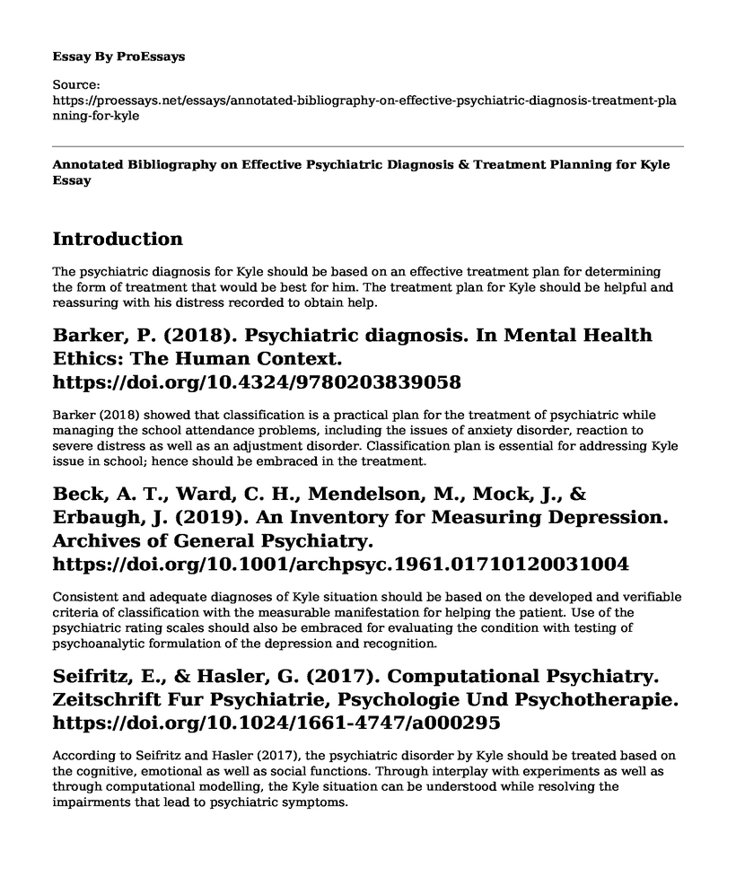 Annotated Bibliography on Effective Psychiatric Diagnosis & Treatment Planning for Kyle