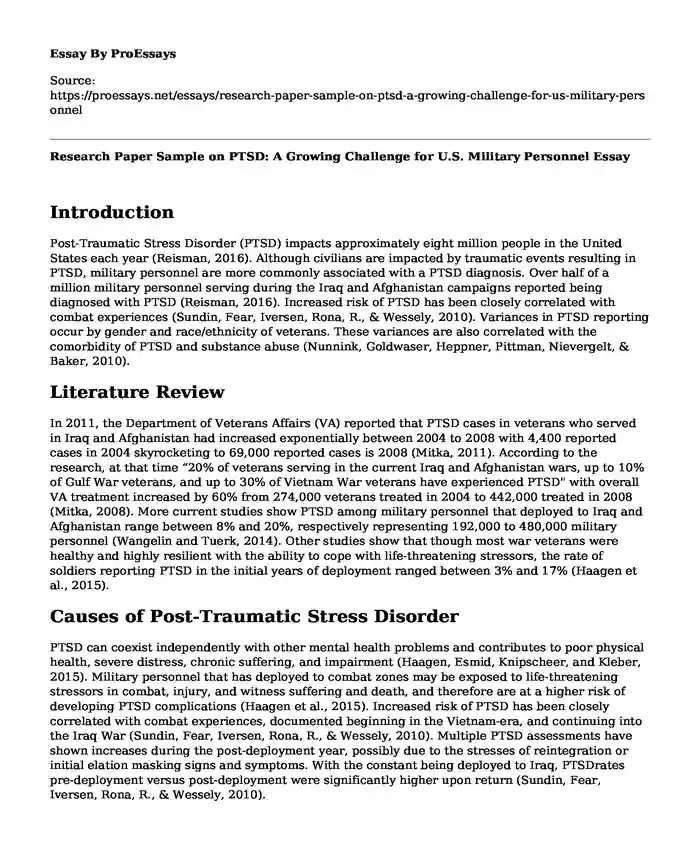 Research Paper Sample on PTSD: A Growing Challenge for U.S. Military Personnel