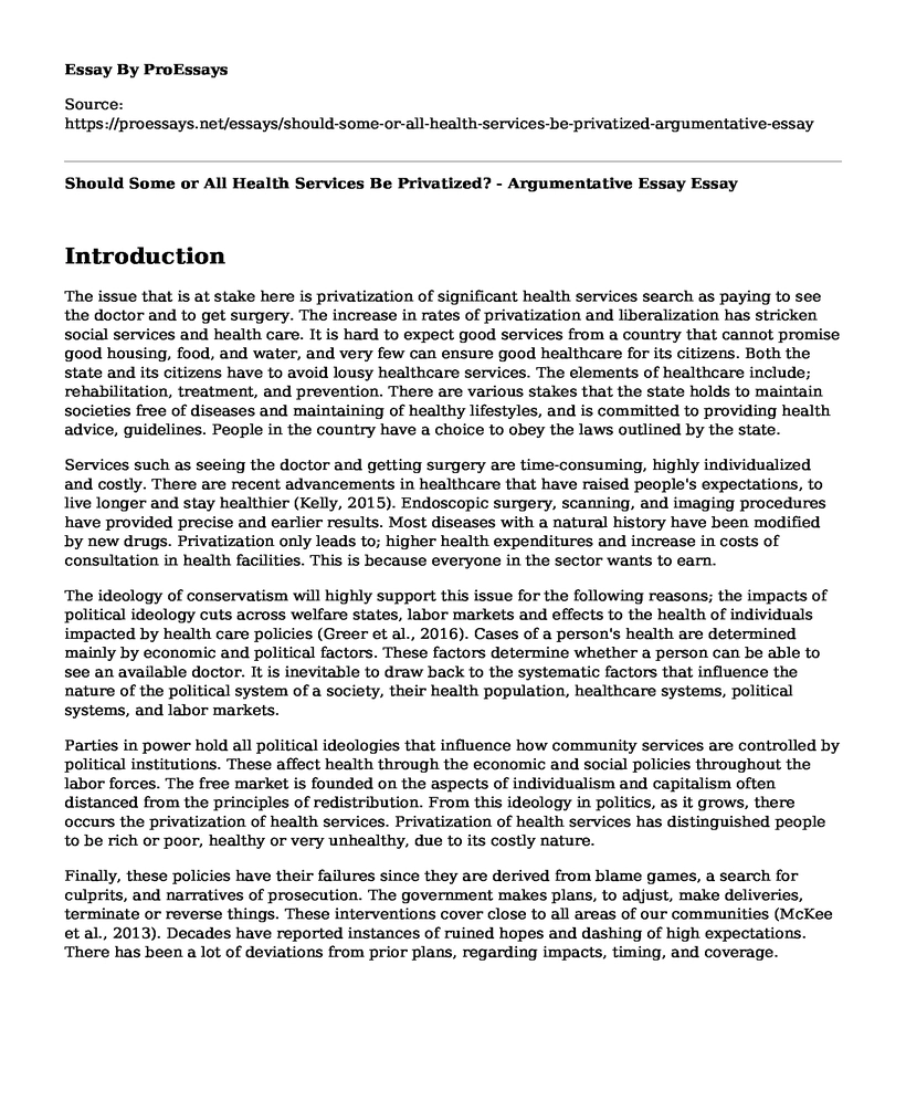 Should Some or All Health Services Be Privatized? - Argumentative Essay