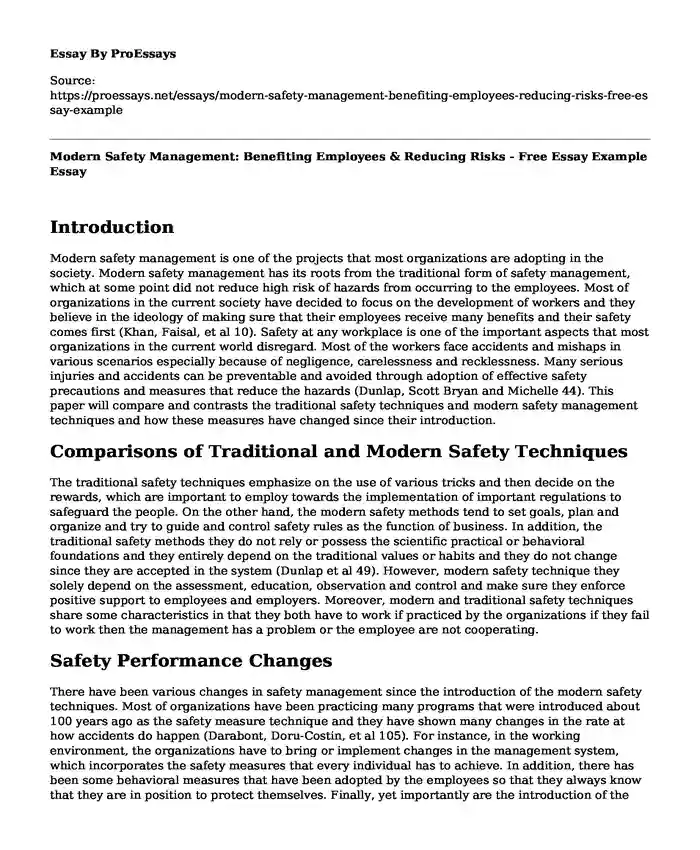 Modern Safety Management: Benefiting Employees & Reducing Risks - Free Essay Example