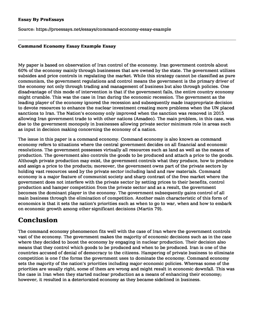 Command Economy Essay Example