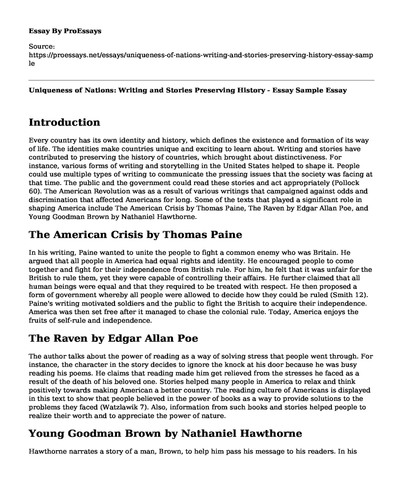 Uniqueness of Nations: Writing and Stories Preserving History - Essay Sample