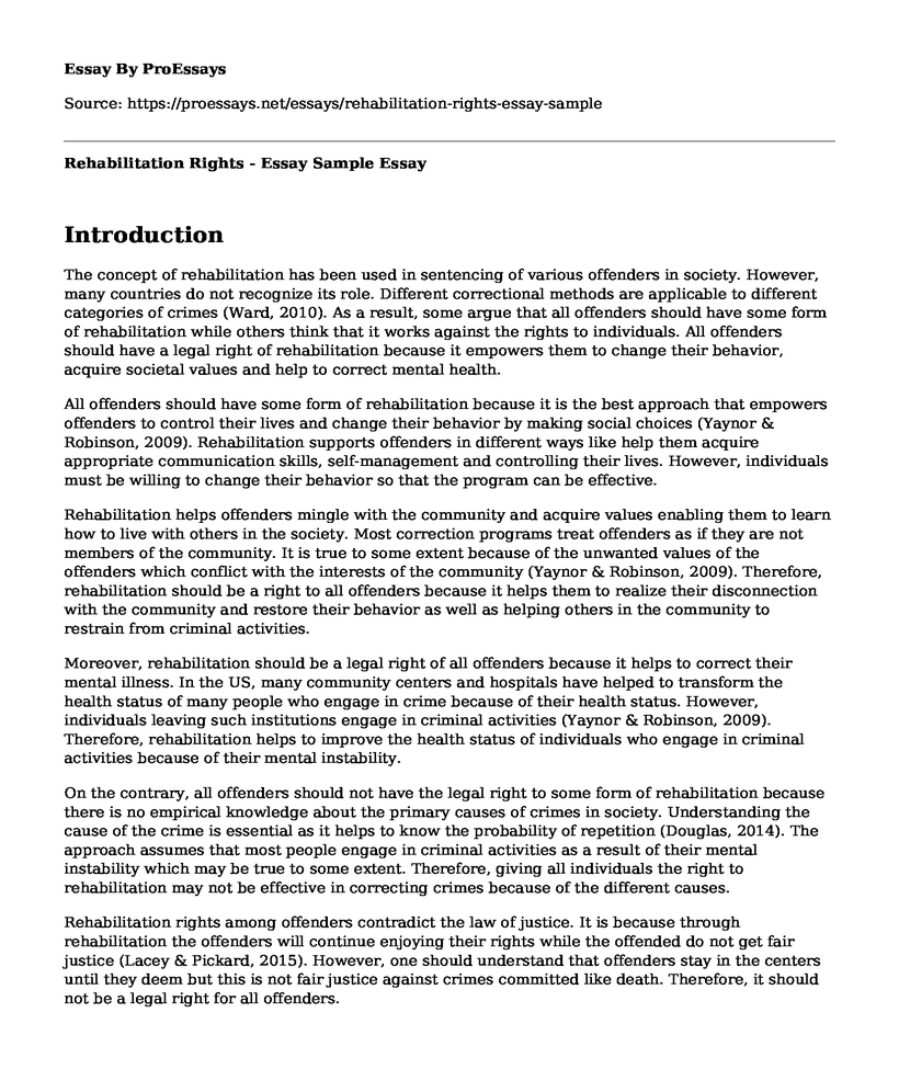 Rehabilitation Rights - Essay Sample