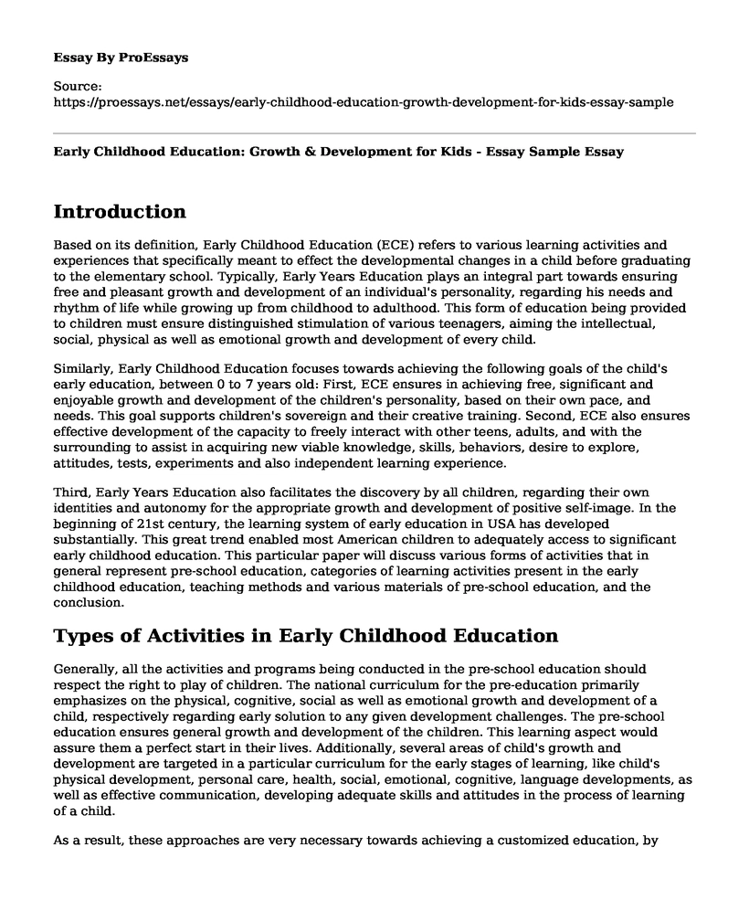Early Childhood Education: Growth & Development for Kids - Essay Sample