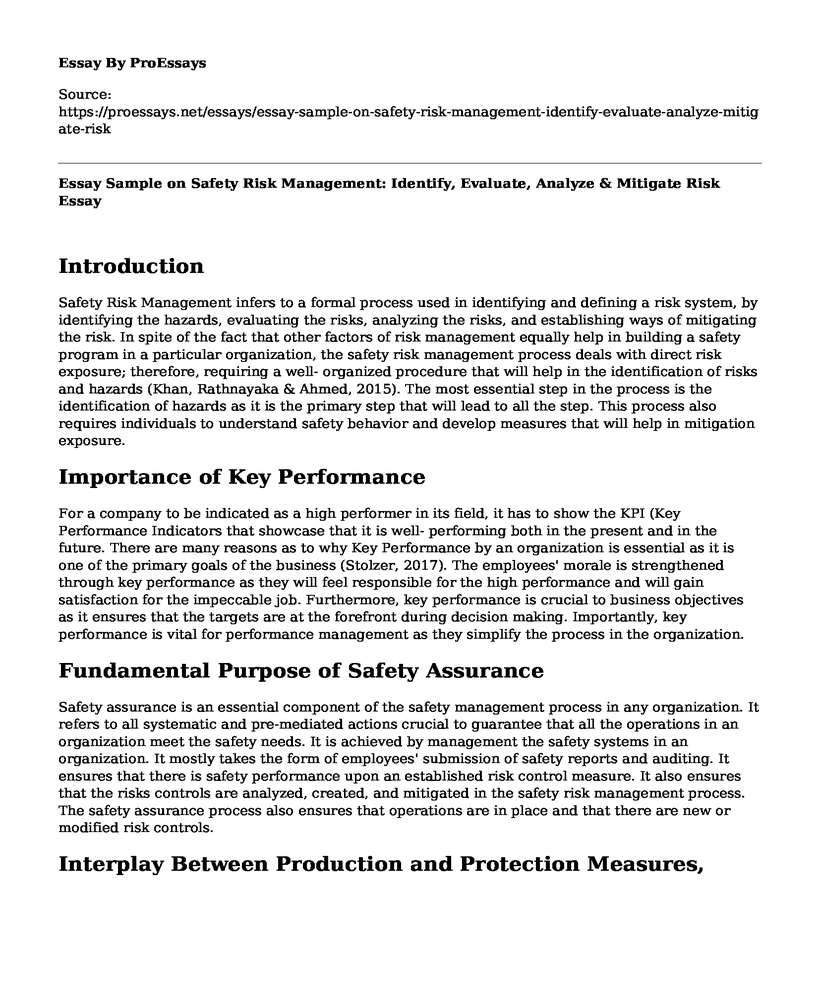Essay Sample on Safety Risk Management: Identify, Evaluate, Analyze & Mitigate Risk