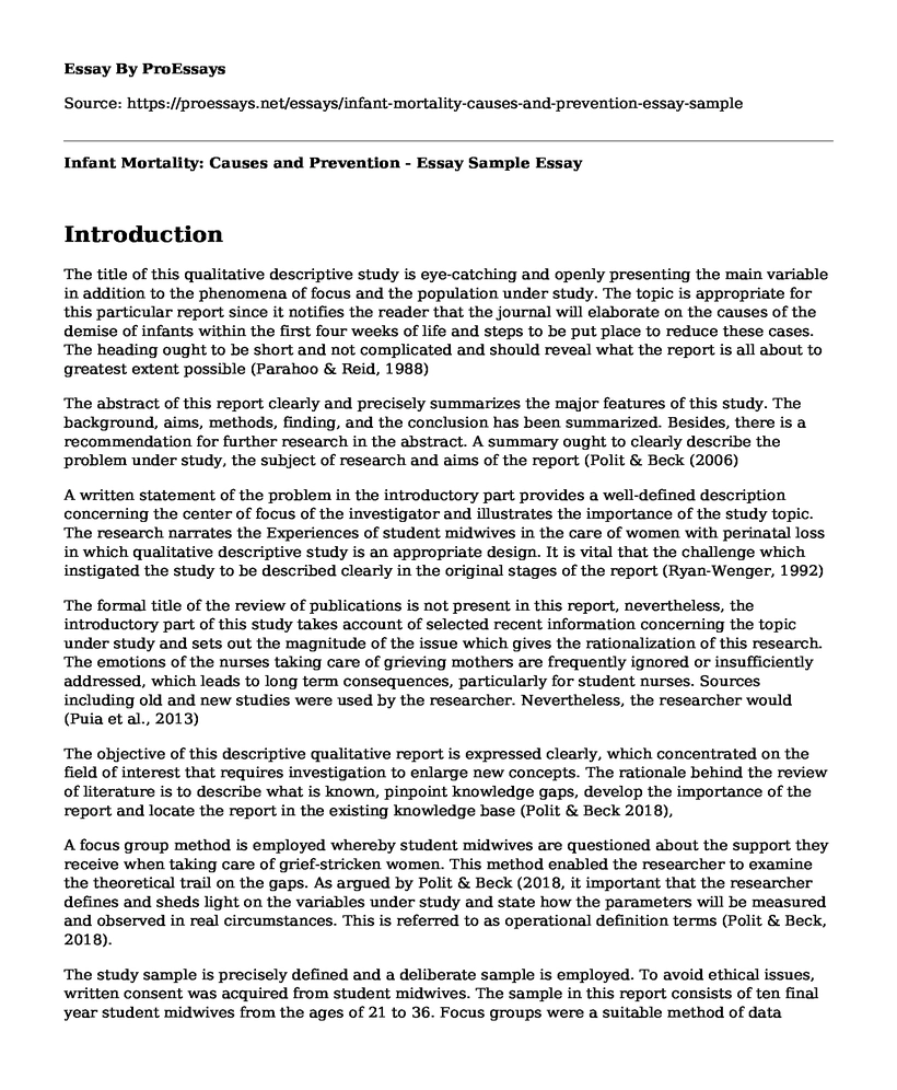 Infant Mortality: Causes and Prevention - Essay Sample