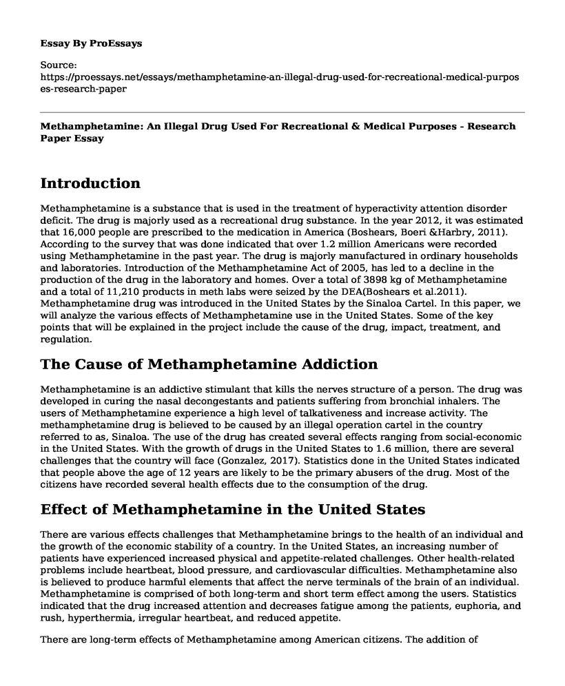 Methamphetamine: An Illegal Drug Used For Recreational & Medical Purposes - Research Paper