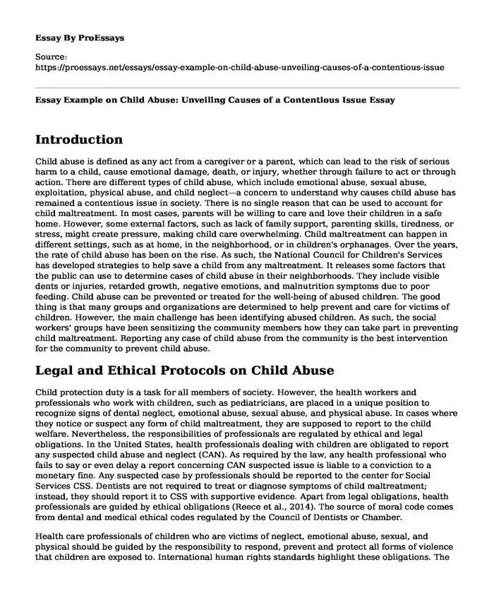 Essay Example on Child Abuse: Unveiling Causes of a Contentious Issue