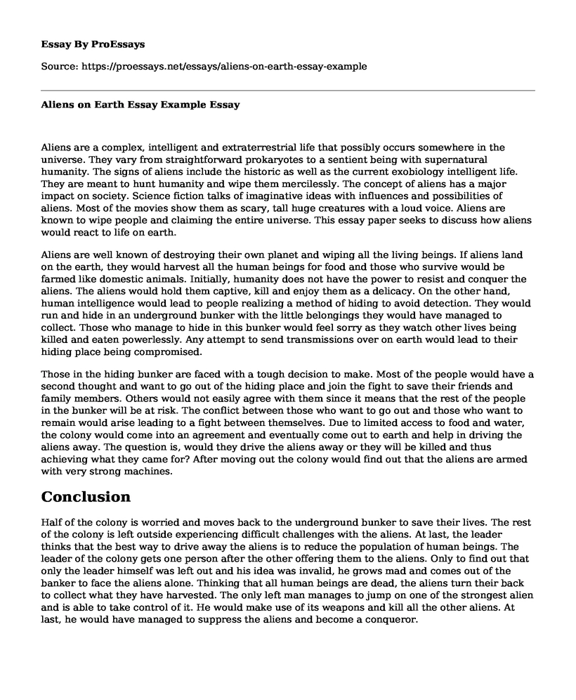 Aliens on Earth Essay Example