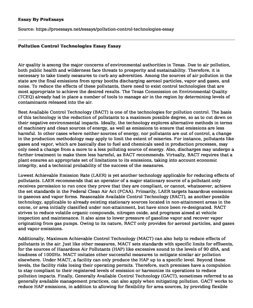 Pollution Control Technologies Essay