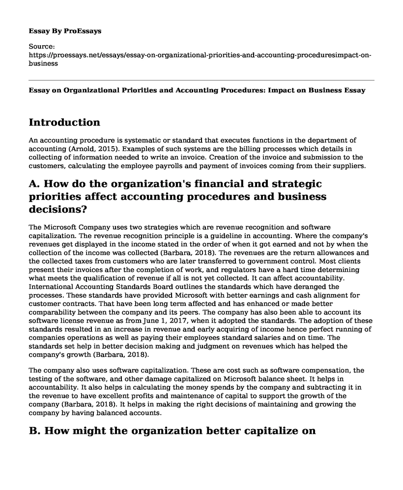 Essay on Organizational Priorities and Accounting Procedures: Impact on Business