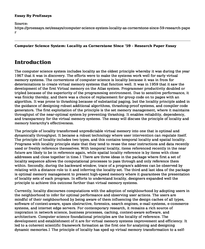 Computer Science System: Locality as Cornerstone Since '59 - Research Paper