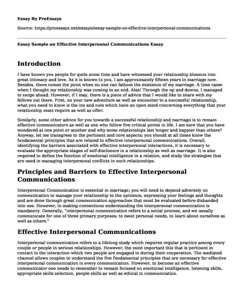 Essay Sample on Effective Interpersonal Communications