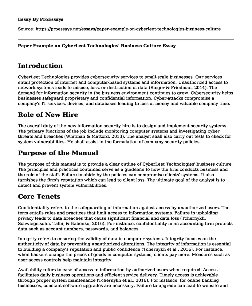 Paper Example on CyberLeet Technologies' Business Culture