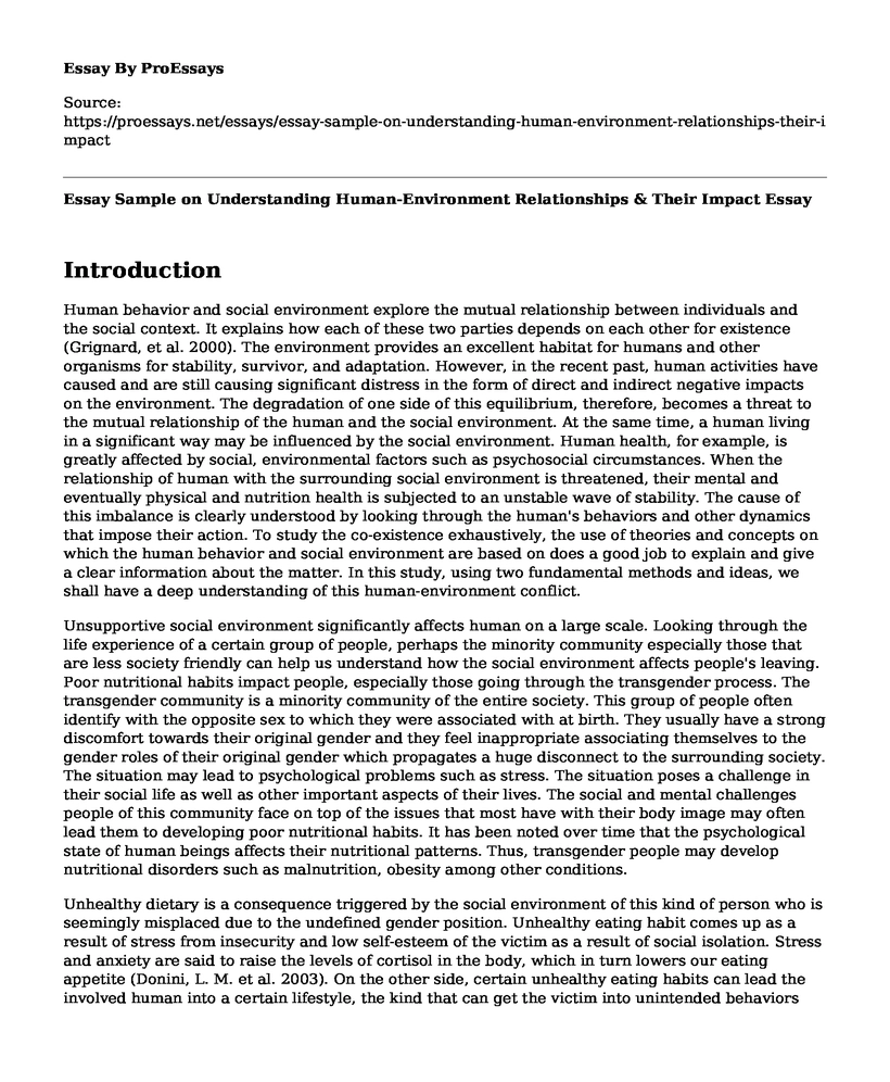 Essay Sample on Understanding Human-Environment Relationships & Their Impact