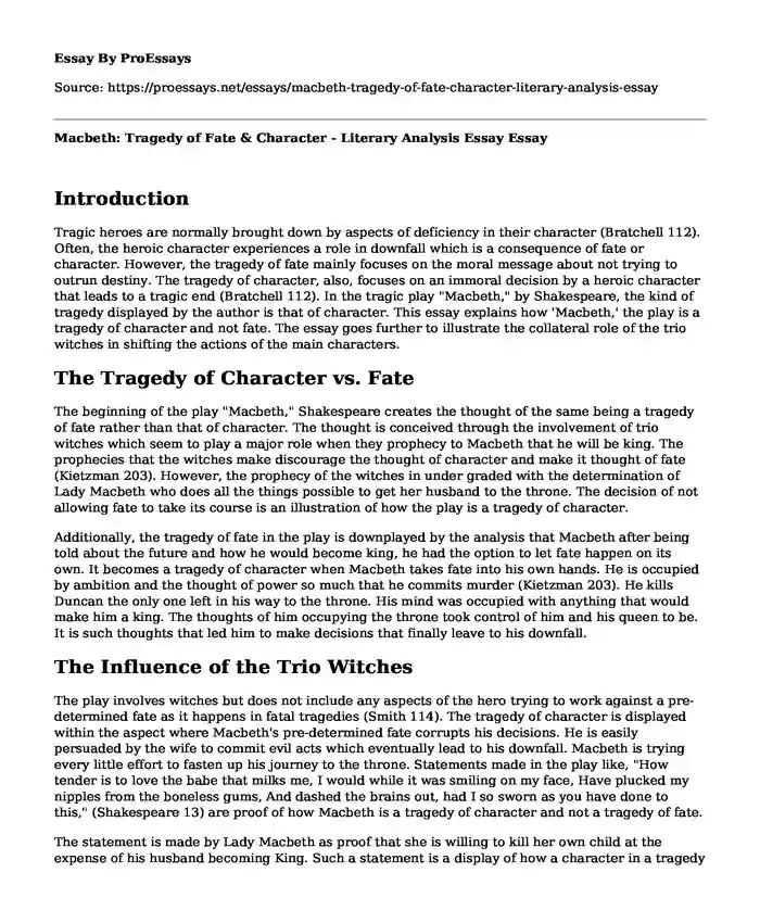 Macbeth: Tragedy of Fate & Character - Literary Analysis Essay