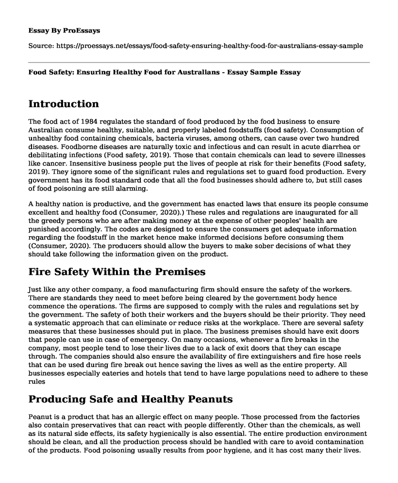 Food Safety: Ensuring Healthy Food for Australians - Essay Sample
