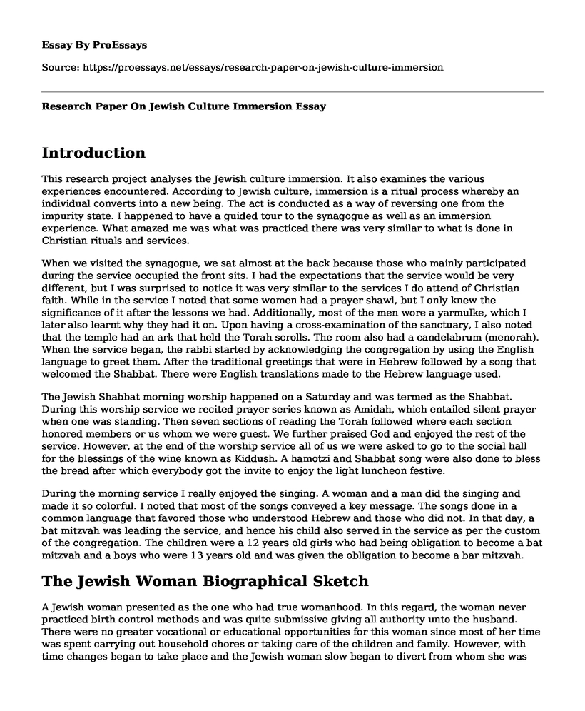 Research Paper On Jewish Culture Immersion