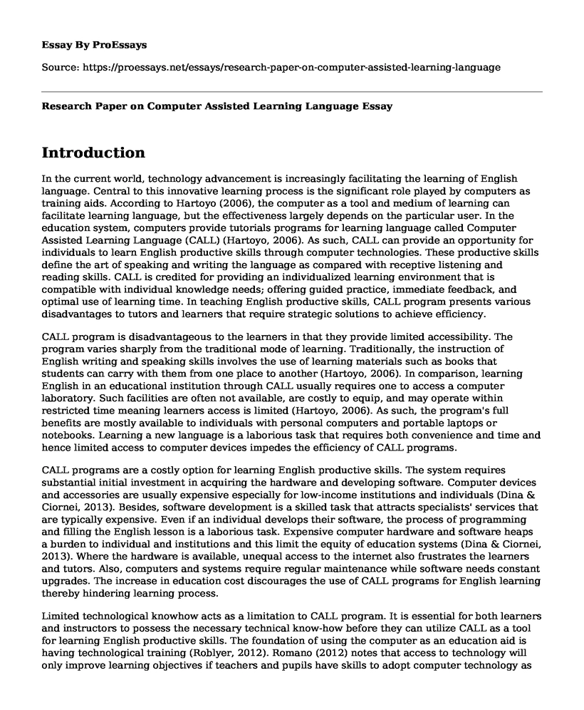 Research Paper on Computer Assisted Learning Language