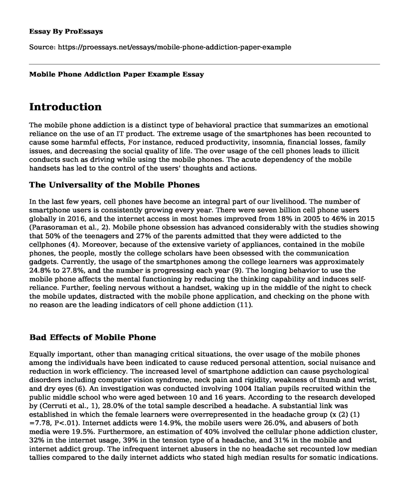 Mobile Phone Addiction Paper Example
