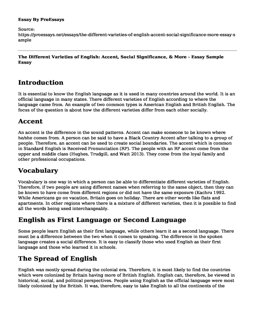The Different Varieties of English: Accent, Social Significance, & More - Essay Sample