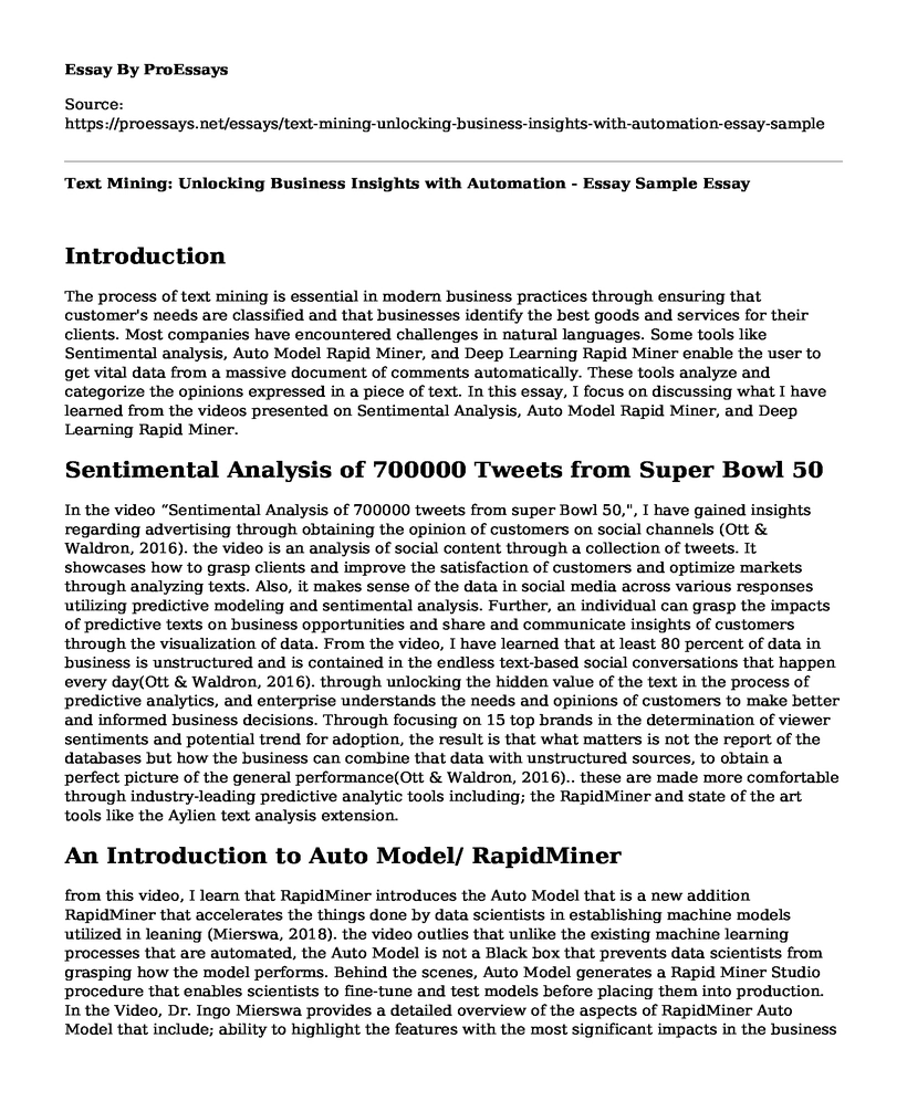 Text Mining: Unlocking Business Insights with Automation - Essay Sample