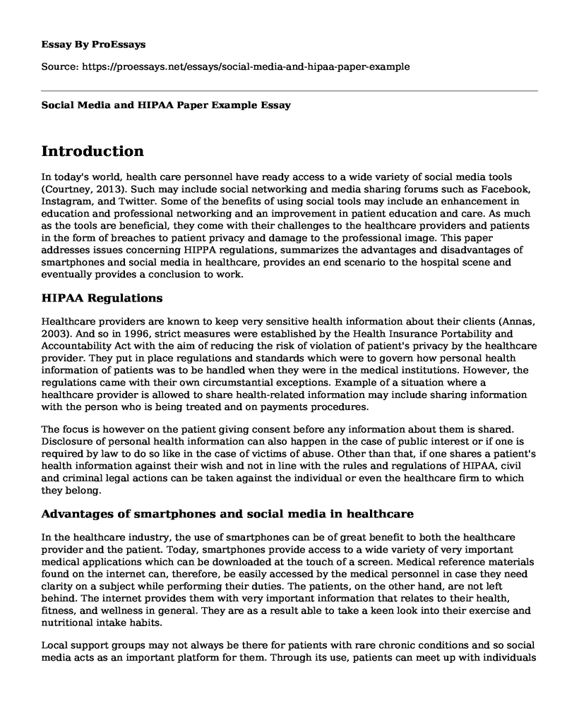 Social Media and HIPAA Paper Example