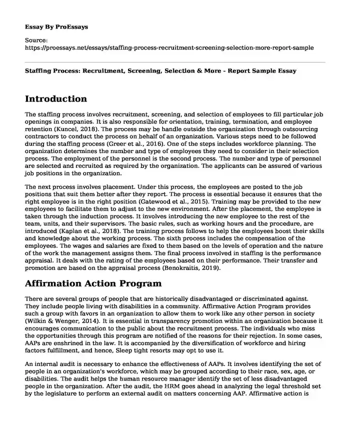 Staffing Process: Recruitment, Screening, Selection & More - Report Sample