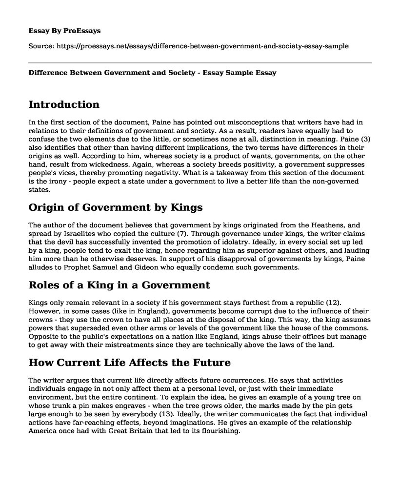 Difference Between Government and Society - Essay Sample