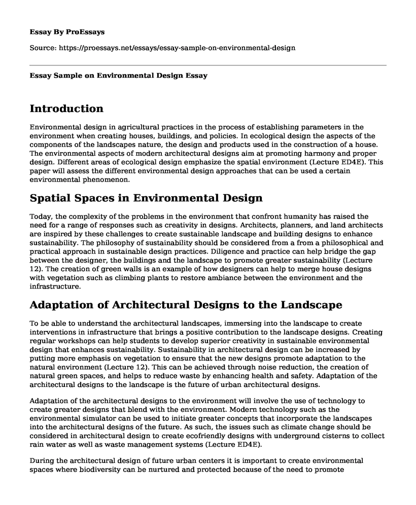 Essay Sample on Environmental Design 