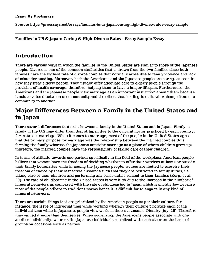 Families in US & Japan: Caring & High Divorce Rates - Essay Sample