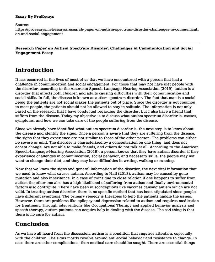 Research Paper on Autism Spectrum Disorder: Challenges in Communication and Social Engagement